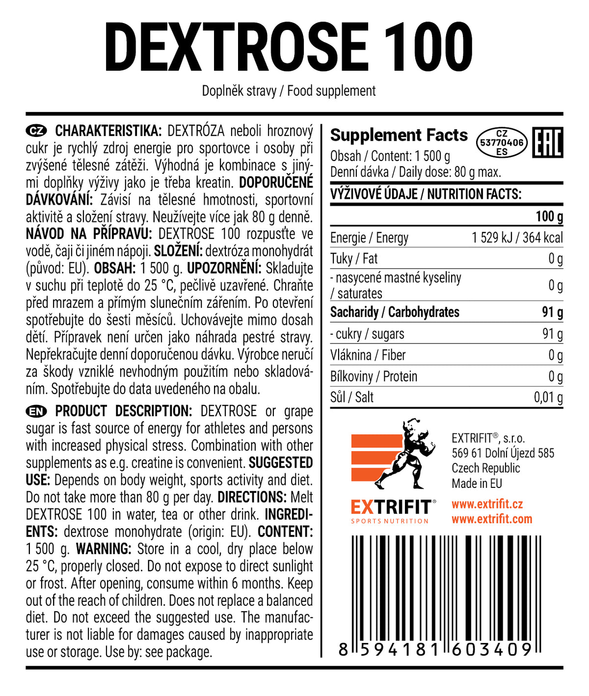 Extrifit Dextrose 100 1500 g